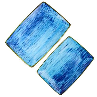 China Sustainable Blue Rectangular Ceramic Dish With Reliable Quality And Low Price for sale