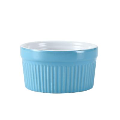 China Viable Color Glazed Ceramic Dessert Bakeware Souffle Dishes And Ramekins for sale