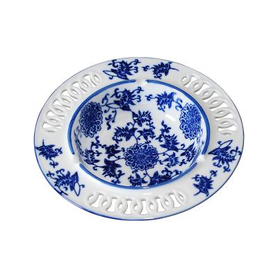 China New Sustainable Pierced Porcelain Cutting Saucer Blue And White Dish Decorate Tableware With Low Price for sale