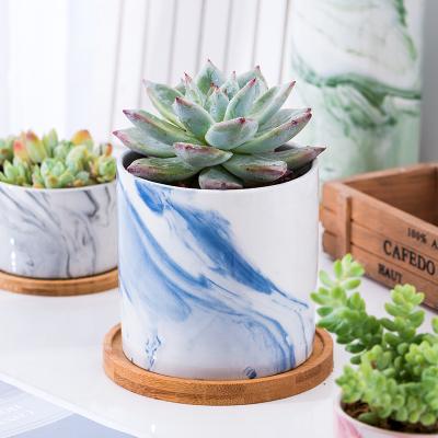 China Small traditional ceramic blue marble flowerpot for the garden for sale