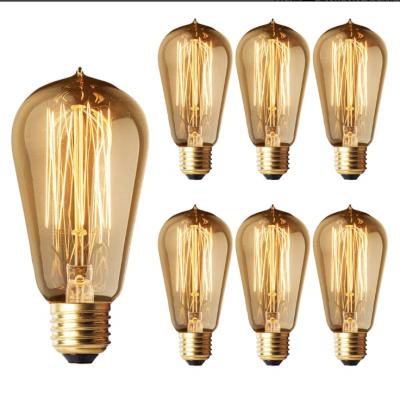 China Vintage Light 6-Pack Dimmable E26 E27 ST64 110V 220V 40W Amber Warm Vintage Style Edison Tungsten Filament Lamp Incandescent Bulb for sale