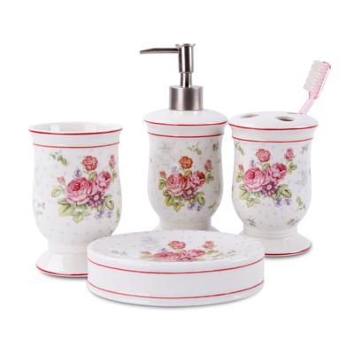 China Ceramic Bathroom Set Home Factory With Flower Design New Bathroom Set for sale