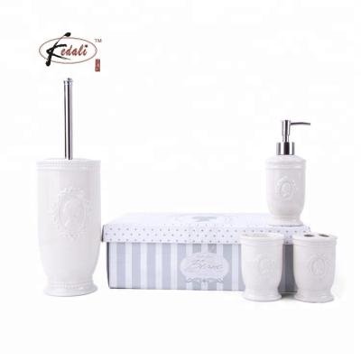 China Home Gift Set Bath Design Ceramic Bathroom Accessories Embossed Set Of 4 for sale