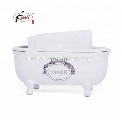 China Modern Ceramic Bathroom Beauty Supplies Bathtub Shape Trolley Organizer Bath Towel Soap Holder for sale