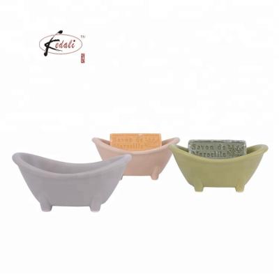 China Modern Mini Tub Shape Ceramic Bathroom Soap Holder Bath Soap Dish for sale