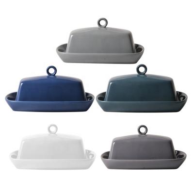 China Kitchenware Disposable Ceramic Butter Dish With Lid Color Square Butter Storage Dish for sale