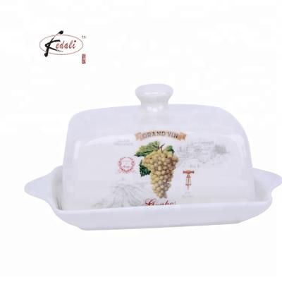 China Disposable White Color Christmas Factory Chaozhou Ceramic Butter Dish With Lid Rectangle Shape Butter Keeper for sale