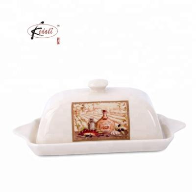 China Hotsales Viable Rectangle Butter Dish Small Bread Tray Ceramic Cheese Storage Dish With Lid for sale