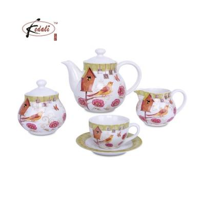 China Viable Design Russian Style Flower Set Gift Cup Coffee Porcelain Tea Set Ceramic Coffee Set for sale