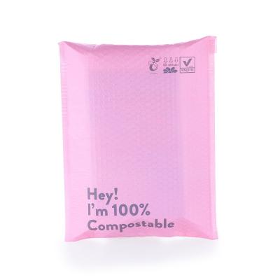 China Wholesale 4X8 Home Compostable 100% Home Compostable Bubble Pink Custom Eco Friendly Strong Adhesive Printing Biodegradable Padded Mailer Envelopes With Logo for sale