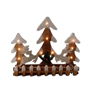 China Small Wooden Christmas Tree With LED Lights Battery Operated Wooden Craft Trees Wooden Tree Decor Items for sale