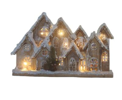 China Large Christmas Wooden Battery Operated Wooden Ornaments Village House Wooden Village for sale