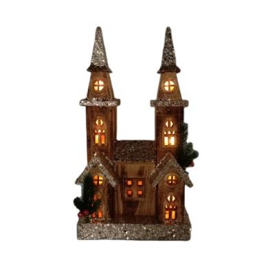 China Christmas Decoration Wooden Church Led Lighted Wooden Church Wooden Decoration Church Christmas for sale