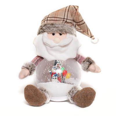 China Cloth Fabric Snowman Santa Doll Merry Christmas Musical Craft With Music Snowing For Decoration for sale