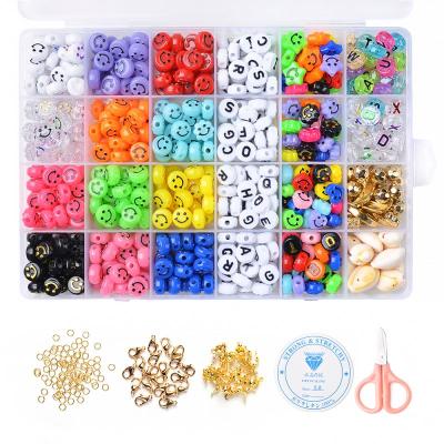 China DIY Jewelry Making Amazon 24 Slots 600 Pcs Mixed Flat Round Face Smile Beads Acrylic Letter Beads Box Set For Jewelry Making Alphabet for sale