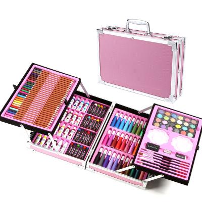 China Bright Colors 145 Pieces Double-layer Aluminum Student Watercolor Box School Supplies Pen Set Children Gift Box for sale