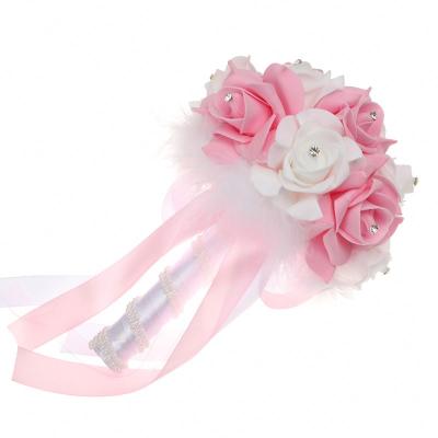 China Shining Like A Satin Cotton And Bride Romantic Wedding Wholesale PE Artificial Rose Flower Bouquet for sale