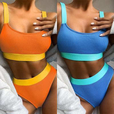 China Breathable Europe and the United States new bikini women's swimsuit color stripe pure bikini manufacturers direct sales for sale