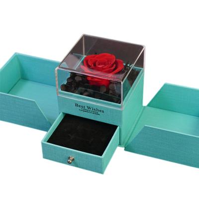 China Durable Red Enchanted Flower Gift Rose For Valentine's Day Acrylic Jewelry Box Packaging for sale