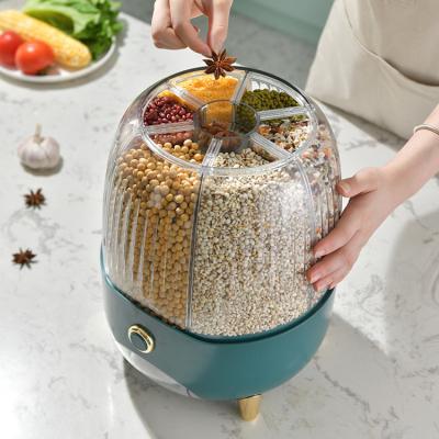 China 6-Grid Kitchen Cereal Dispenser Caja de almacenaje Rice Container Viable Rotating Moisture Proof Dispenser for sale