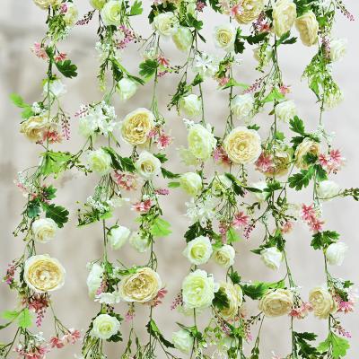 China Europe Simulation Leaves Peony Rose Ceiling With Plastic Leaf Rattan Flower Vine Window Decoration Wedding for sale