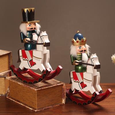 China Wooden European Decoration Nutcracker Puppet Soldier Crafts Rocking Horse Nutcracker Home Ornaments for sale