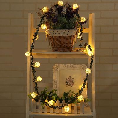 China Indoor Decoration Rattan Ball Light String Simulation Green Leaves Natural Rotating Plant Garland Ball Lantern Christmas Decorative Rattan Lights for sale