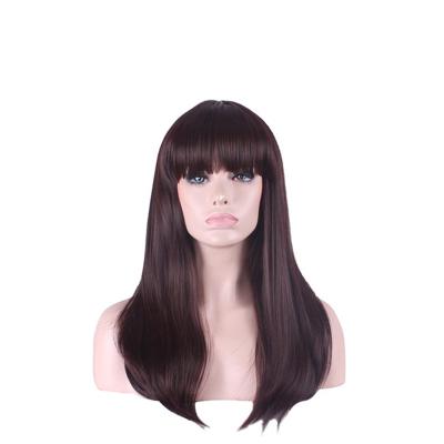 China Women Wave Hair Synthetic Wig Long Silky Straight Brown Cosplay Female Wigs With Bangs Wholesale for sale