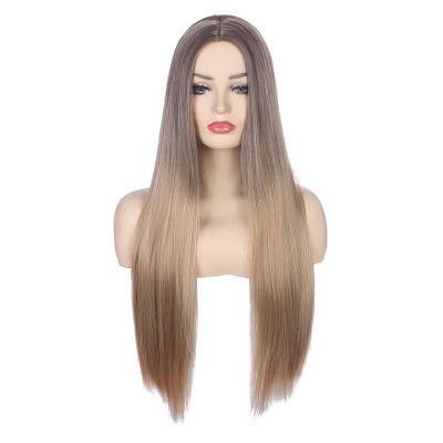 China Long Daily Natural Silky Straight Synthetic Hair Wigs Ombre Wave Part Fiber Wig Medium Cosplay Fashion for sale