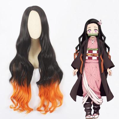 China Water Wave Kimetsu No Yaiba Nezuko Cosplay Long Gradient Hair Kamado Nezuko Synthetic Wig for sale