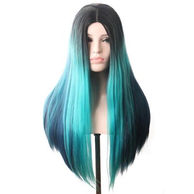 China Women Ombre Two Tone Colored Heat Resistant Synthetic Long Straight Wave Cosplay Wig Silky Straight Hair Cheap Wigs for sale