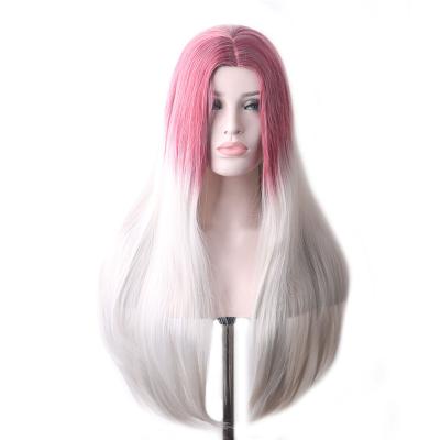 China Women Rainbow Wave Straight Hair Heat Resistant Wig Cheap Synthetic Wigs Silky Straight Cosplay Ombre Long for sale