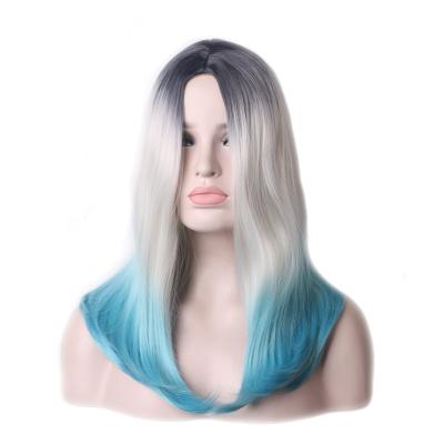 China Hot Colorful Cheap Ombre Women's Straight Hair Cosplay Synthetic Wig Harajuku Silky Straight Long Wave Wigs for sale