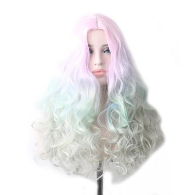 China Cheap Heat Resistant Ombre Water Wave Colored Cosplay Wigs For Women Long Hair Wavy Synthetic Wig for sale