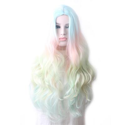 China Water Wave Wavy Multicolor Women Ombre Colored Rainbow Colored Synthetic Wig Long Hair Cosplay Wigs for sale