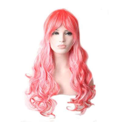 China Water Wave Women Wavy Synthetic Wig With Bangs Colored Long Rainbow Wigs Hair Female Cosplay for sale