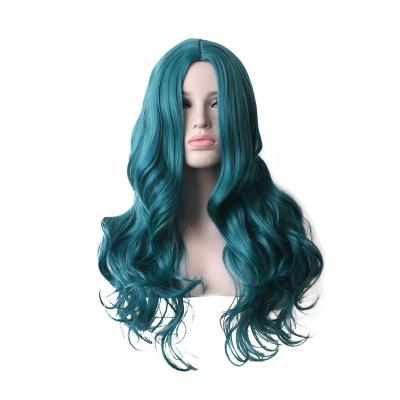 China Water Wave Heat Resistant Pink Red Blue Blonde Colored Women Long Wavy Hair Wigs Green Synthetic Cosplay Wig for sale