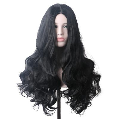 China Cheap Water Wave Women Colored Cosplay Long Wavy Black Wig Heat Resistant Synthetic Hair Wigs for sale