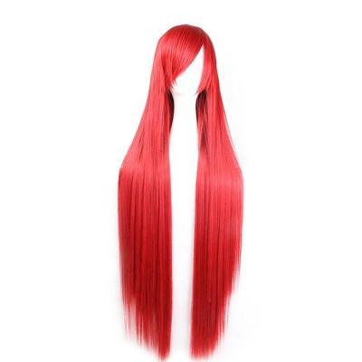 China Wholesale Silky Straight Women's Long Pink Red Cheap Wigs Synthetic Hair Wave Hair Cosplay Wig With Bangs for sale