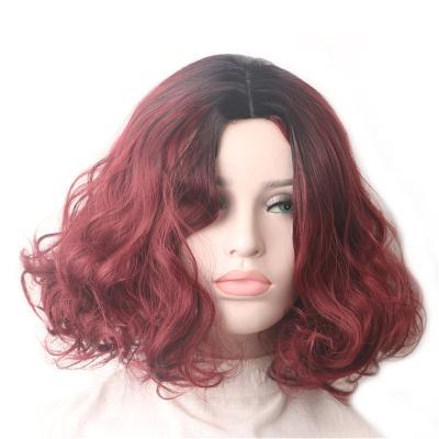 China Spring Curly Ombre Cheap Black Burgundy Short Curly Wigs For Women Synthetic Hair Cosplay Bob Wig for sale