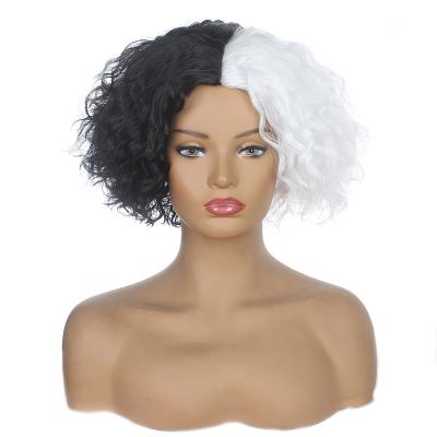 China Spring Curl Bob Short Wigs Halloween Women's Curly Synthetic Anime Cosplay Hair Wig Black White for sale