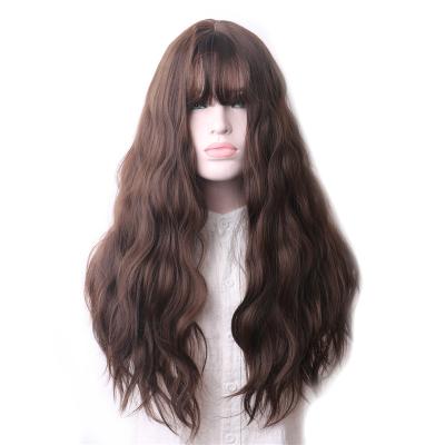 China Cheap Long Spring Curl Curly Heat Resistant Synthetic Wig With Bangs Cosplay Hair Wigs For Women for sale