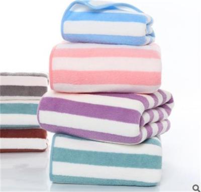 China Viable Bath Towel Quick Dry Women Large Single Coral Velvet 600gsm 70*140cm Striped Softest Bath Towel for sale