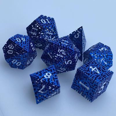 China Polyhedral Dice Set D&D RPG D20 7pcs Metal Dice Set Polyhedral Black Red Blue Hollow Dice Set Custom 7pcs for sale