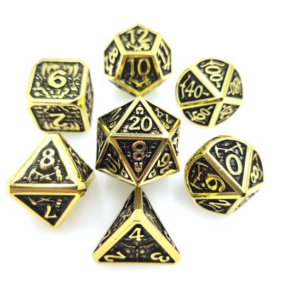 China Polyhedral Dice Set Custom Gold 7pcs Metal Unique dnd metal dice set 7 pcs handmade for dungeon and dragon metal dies for sale