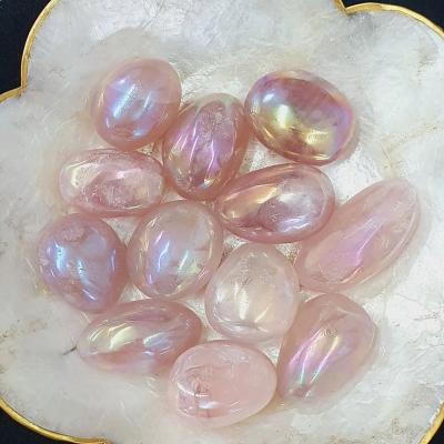 China China wholesale plated natural angel aura rose clear quartz hand polished palm tumbled stone for decoration for sale