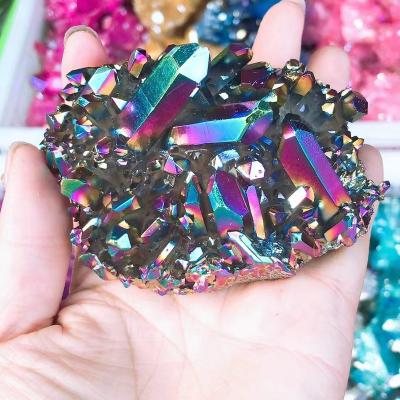 China Wholesale Europe Natural Crystals Open Folk Crafts Healing Angel Aura Raw Rough Crystal Cluster Feng Shui Stone Rainbow For Home Deco for sale