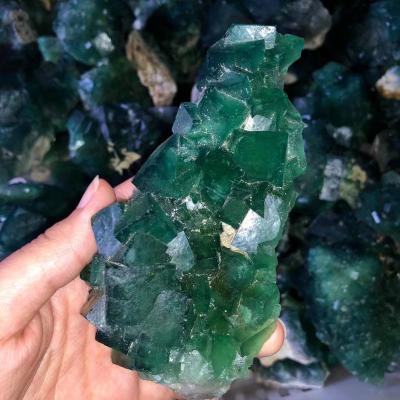 China Natural Fluorite Group Crystal Cluster Reiki Raw Green Europe Fluorite Mineral Gemstone Specimen for Room and Garden Deco for sale