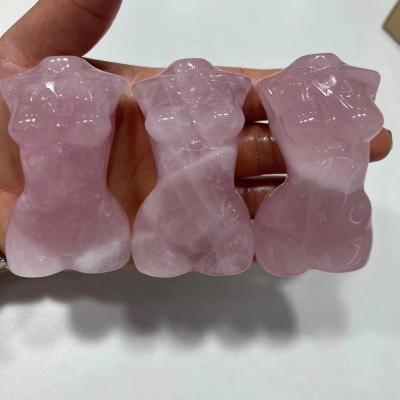 China Europe Craft Folk Arts Nude Model Women Rose Quartz Nude Model Women Body Goddess Natural Crystal Hand Carved Healing Rose Quartz Women Body for sale