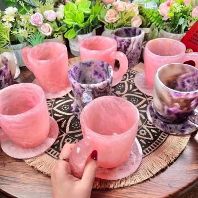 China Europe Hand Carved Rose Quartz Mugs and Quartz Crystal Mugs Crystal Coffee Cup Stones Dish Healing for sale